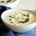 Curry Cauliflower Soup with a Pesto Swirl